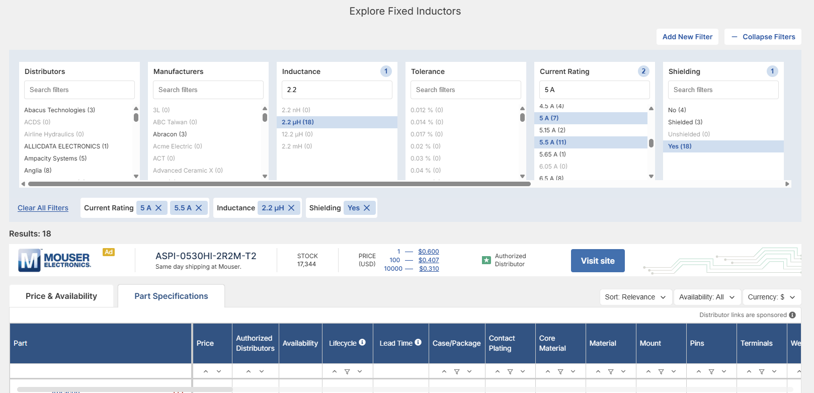 Explore fixed inductors filters in Octopart