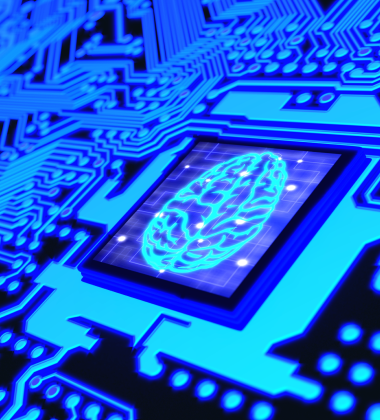 PCB-Platine mit einem virtuellen Gehirn auf dem Chip