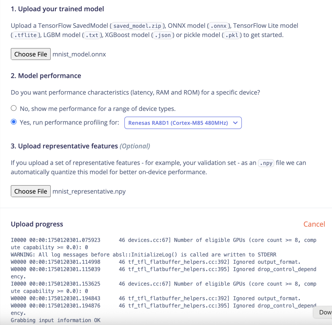 Figure 2: Model Upload with Progress