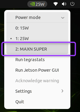 Figure 2: Setting MAX power mode