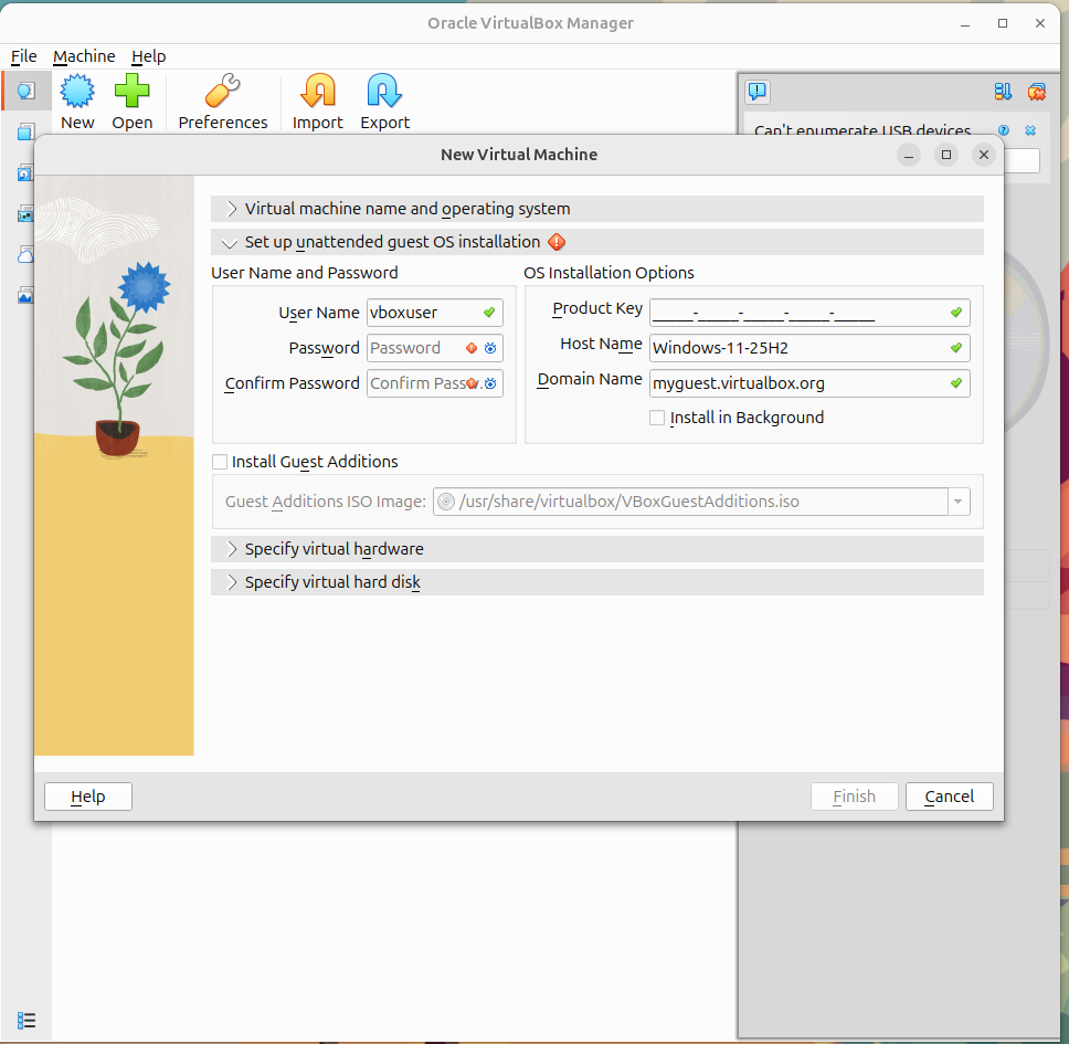 Figure 3: Unattended setup options for Windows installation