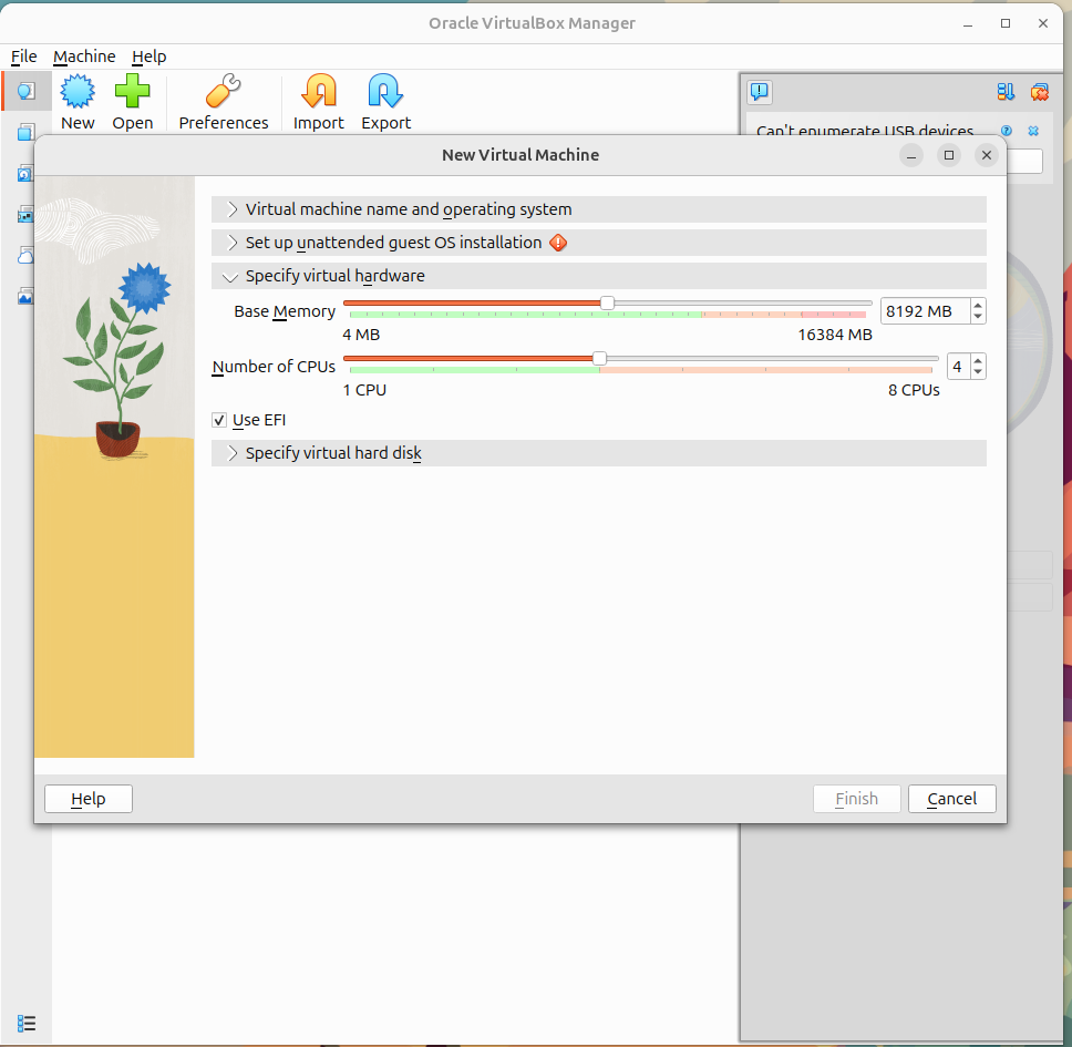 Figure 4: Assigning 8 GB RAM and 4 CPU cores to the VM