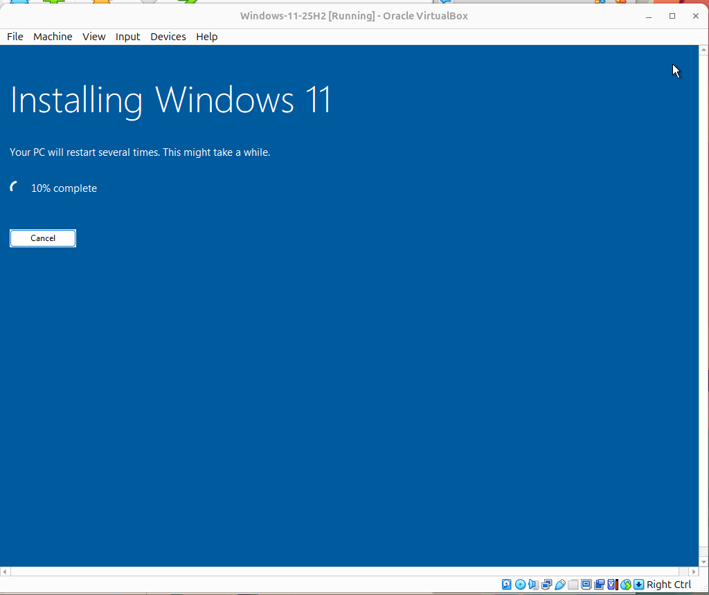 Figure 8: Windows installation in progress