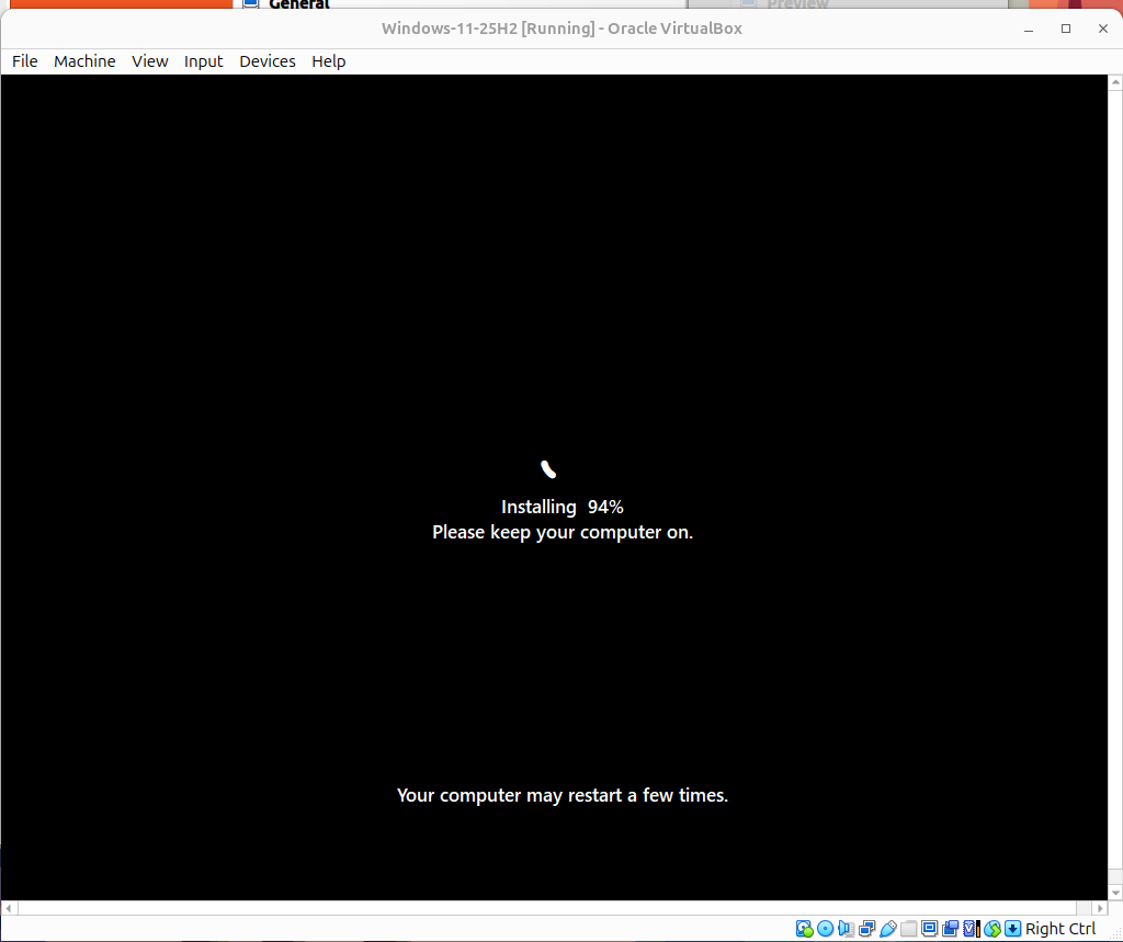 Figure 9: Windows setup nearly complete