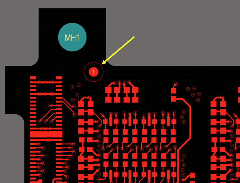 A screenshot of a PCB (printed circuit board) layout in a PCB design tool