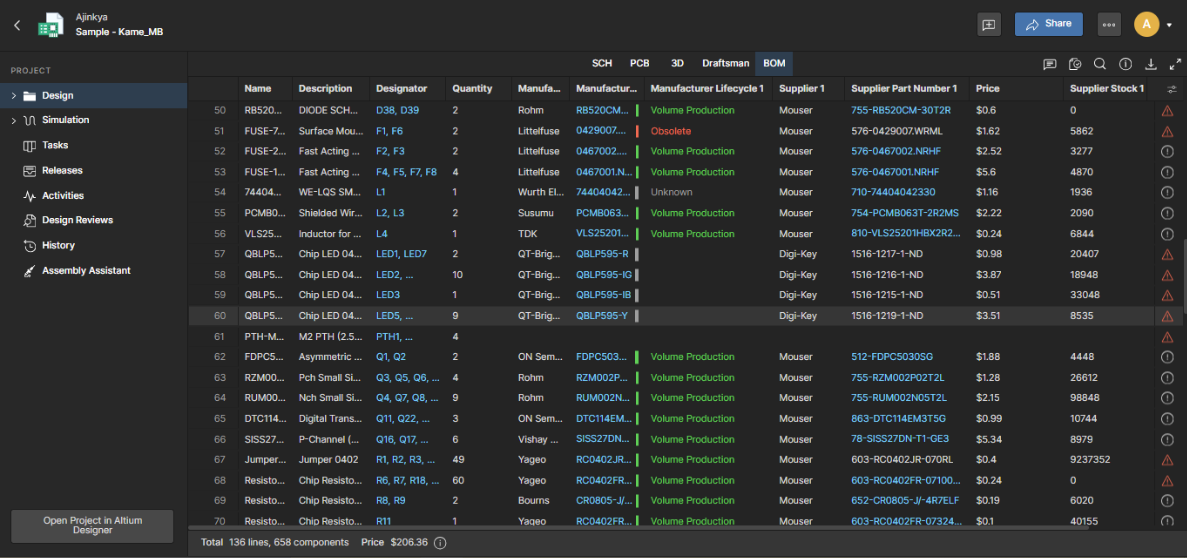 BOM Management in Altium Develop