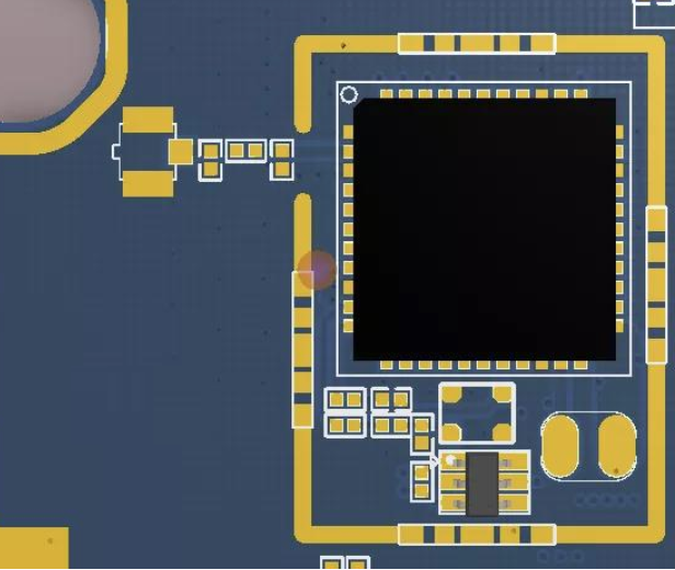 Board-level EMI shielding placed as an SMD component in a PCB layout.