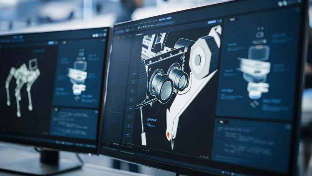 Close Up of a Computer Monitor Screen with 3D CAD Software with High Mobility Robot Dog Project