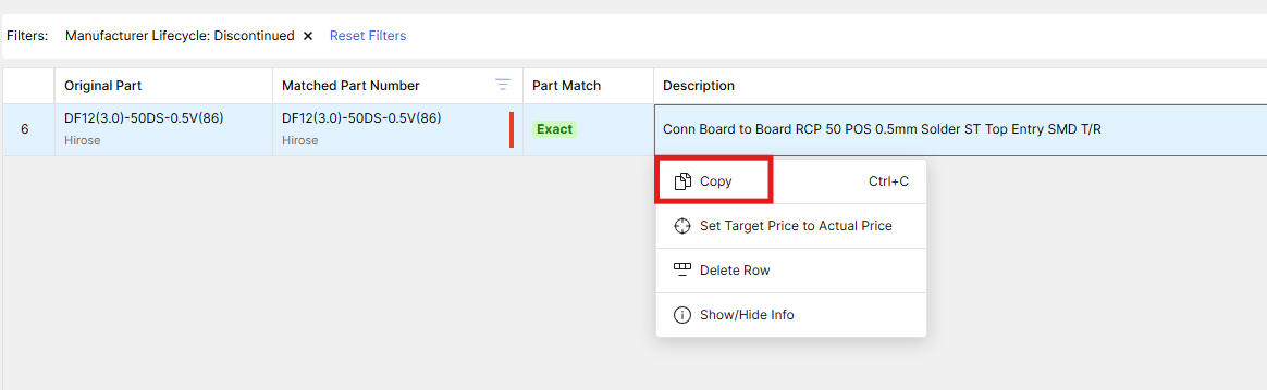 Copy the part’s description from your BOM