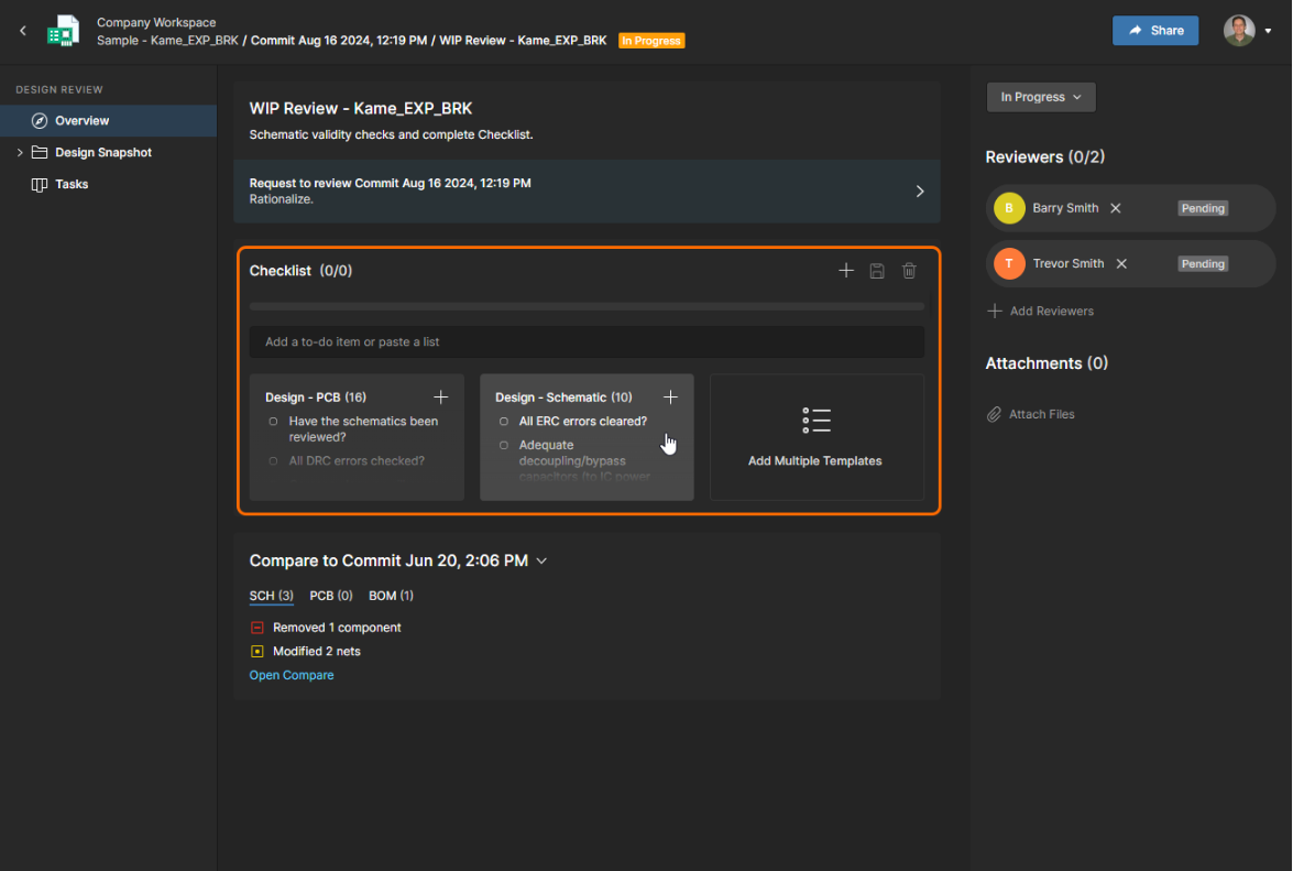 Design Review feature - checklist templates