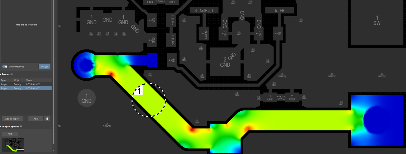 Current density on the output trace – correct PCB layout