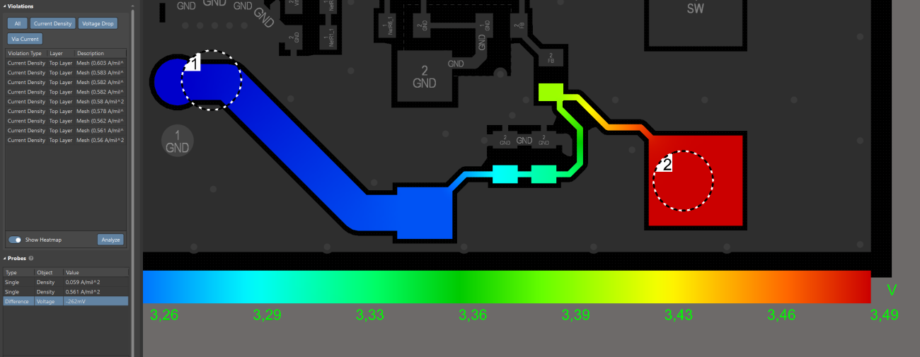 Voltage drop between the output connector and L1 inductor – incorrect layout