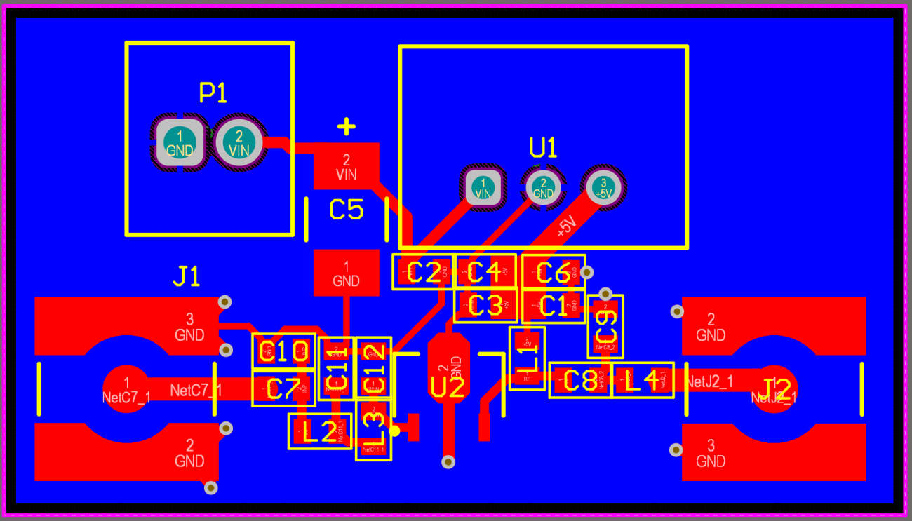 Low-pass filter PCB layout used for demonstration