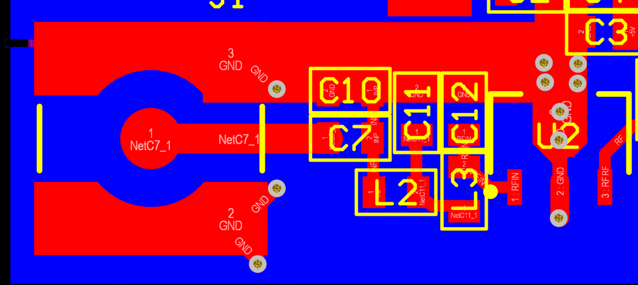 Updated layout (top layer) – GND section of the low-pass filter isolated from return currents of U1 and U2