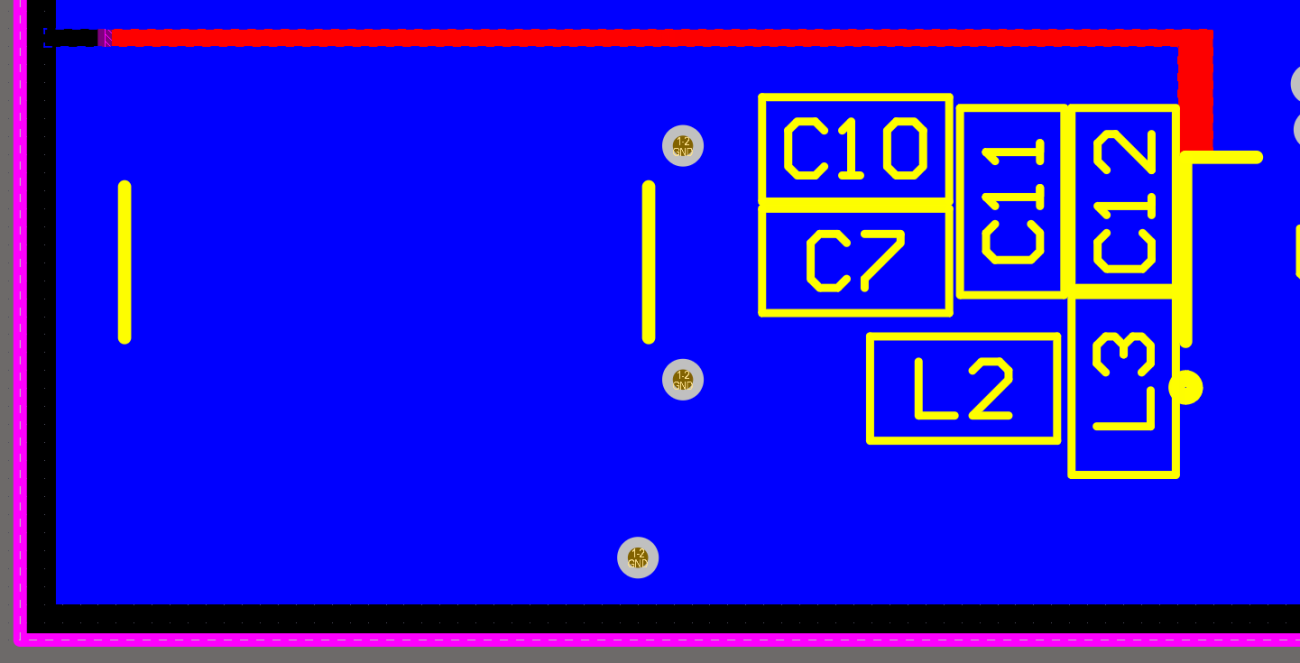 Updated layout (bottom layer) – GND section of the low-pass filter isolated from return currents of U1 and U2