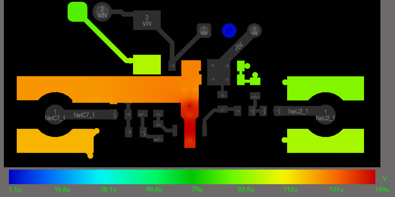 Voltage gradients on the updated PCB layout