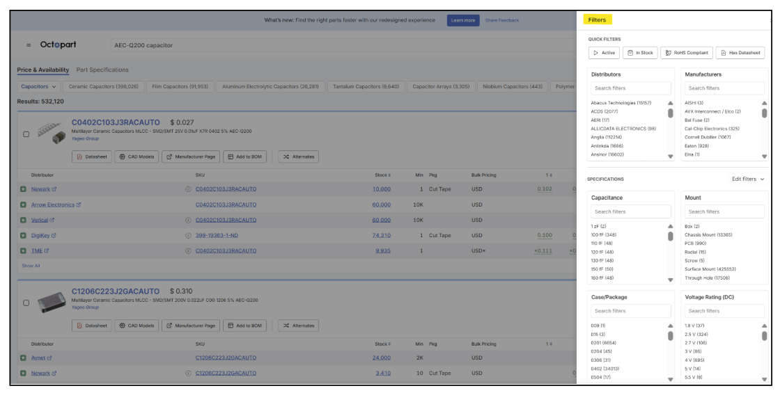 Filtering results with the Filters sidebar.