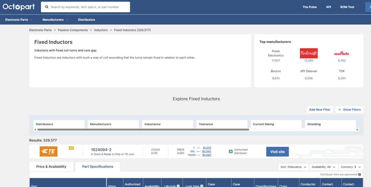 Alternate Fixed Inductors Search in Octopart