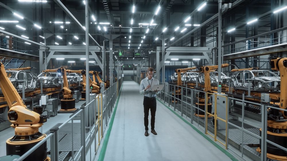 Industrial Manufacturing Facility Working on EV Vehicle Production