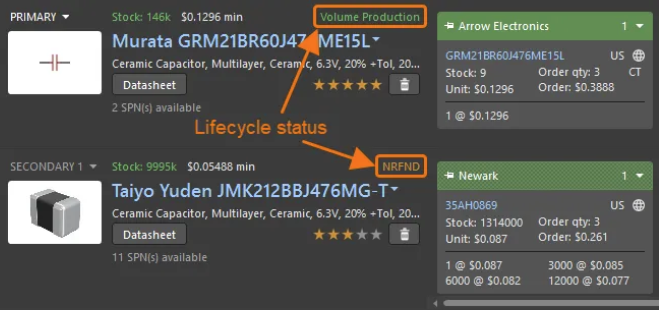 Lifecycle Status in Altium BOM Management