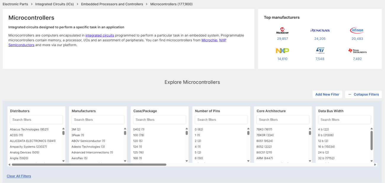 Navigating to microcontrollers on Octopart