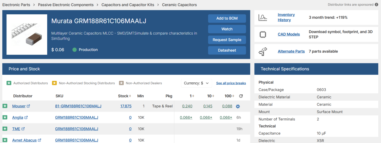 Use the data sheet links, CAD models, and comparison tools to verify suitability in Octopart