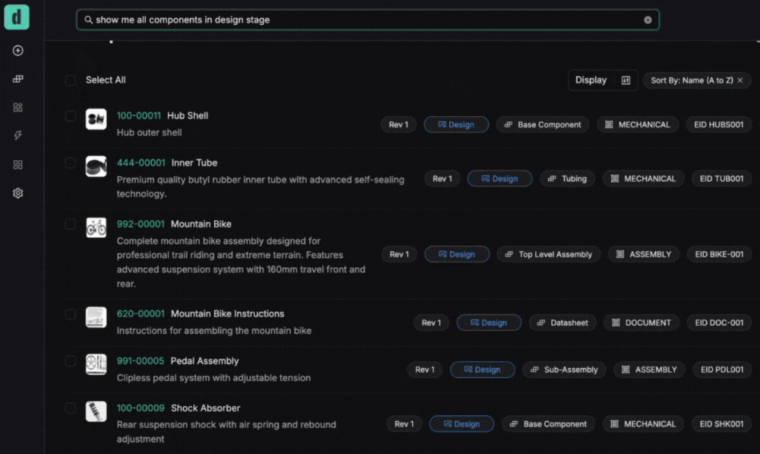 Natural language search in PLM