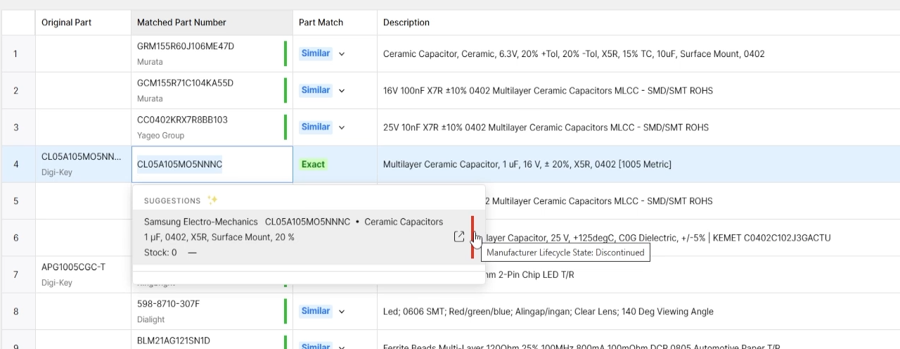 Octopart BOM Tool Lifecycle