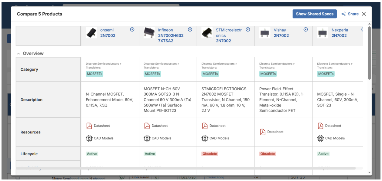 Octopart Compare Feature