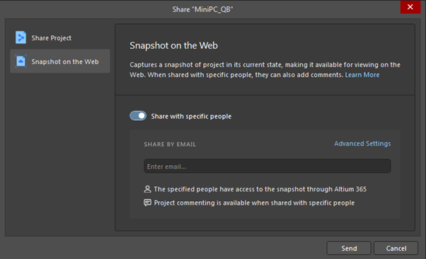 Share with specific people to allow them commenting on your design