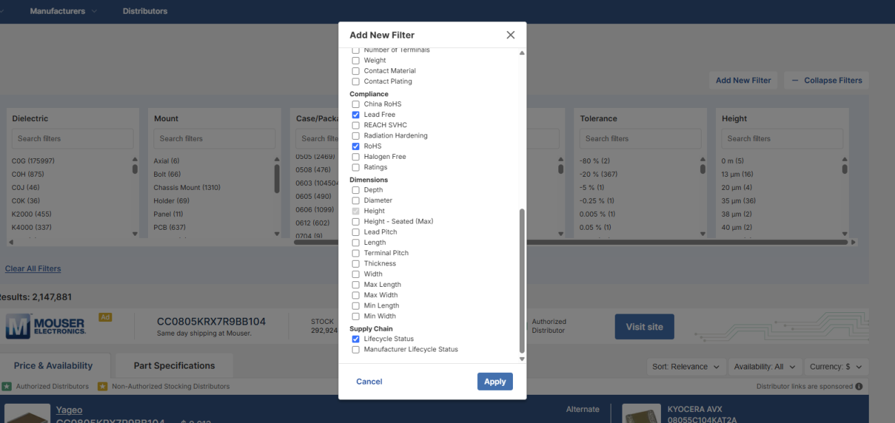 Adding new filters in Octopart