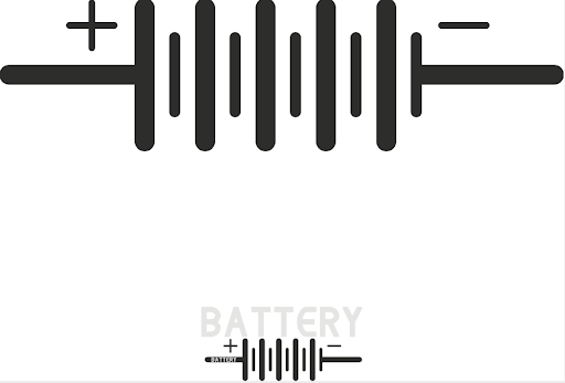 Schaltzeichen einer Batterie (Einzelzelle) – langer Plus- und kurzer Minuspol