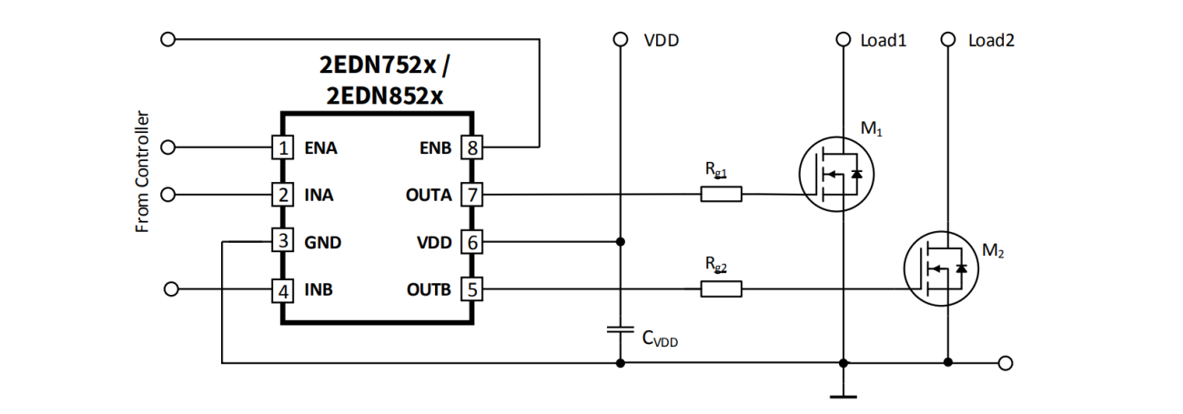 Example Application Circuit for 2EDN7524FXTMA1 GaN FET Driver IC
