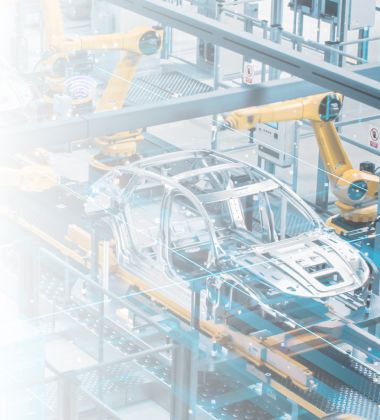 Car on an assembly line in a factory 