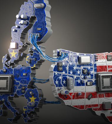 Map of USA and China with Semiconductors on them