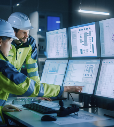 engineers working on a factory system