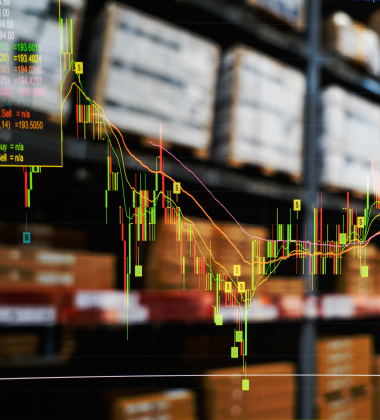 almacén de cajas con una superposición de gráfico