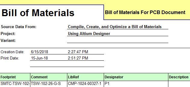 Creating a Bill of Material with PCB Design Software using Altium Designer