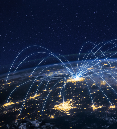 virtual globe with arrows going to various locations