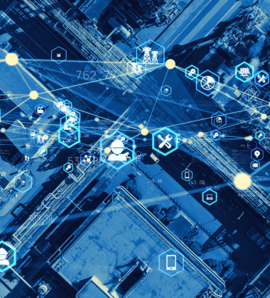 top down view of city with icons for supply chain