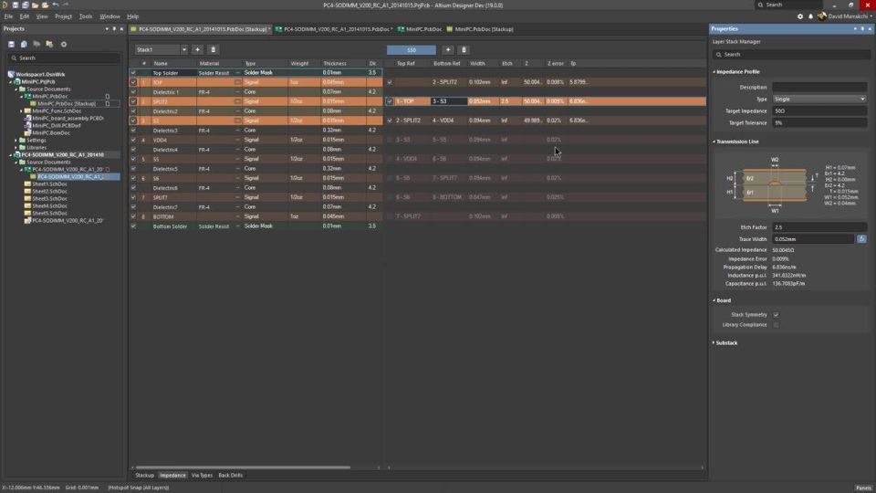 Stackup Impedance Profiles Manager