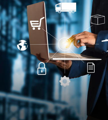 Laptop computer with icons about ecommerce