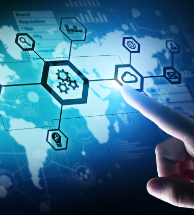 hand pointing at virtual supply chain icons